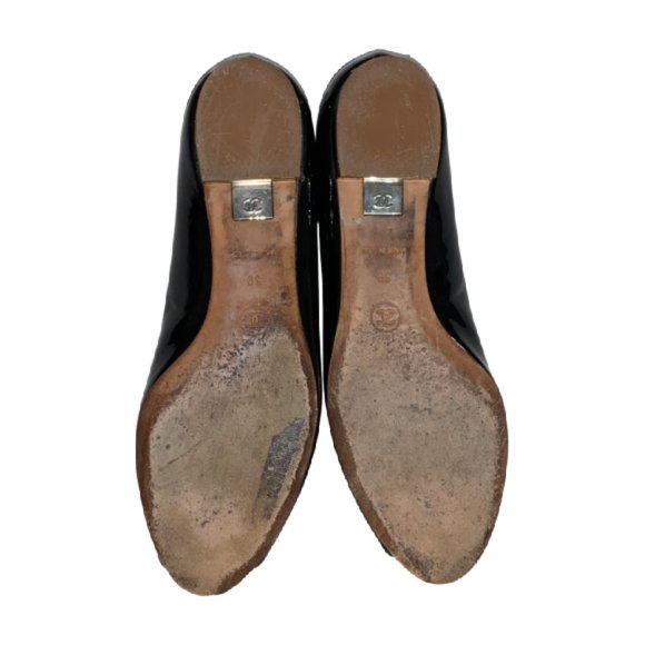 Chanel Peep Toe Ballet Flats Patent Black Size 8.5 - Picture 14 of 15